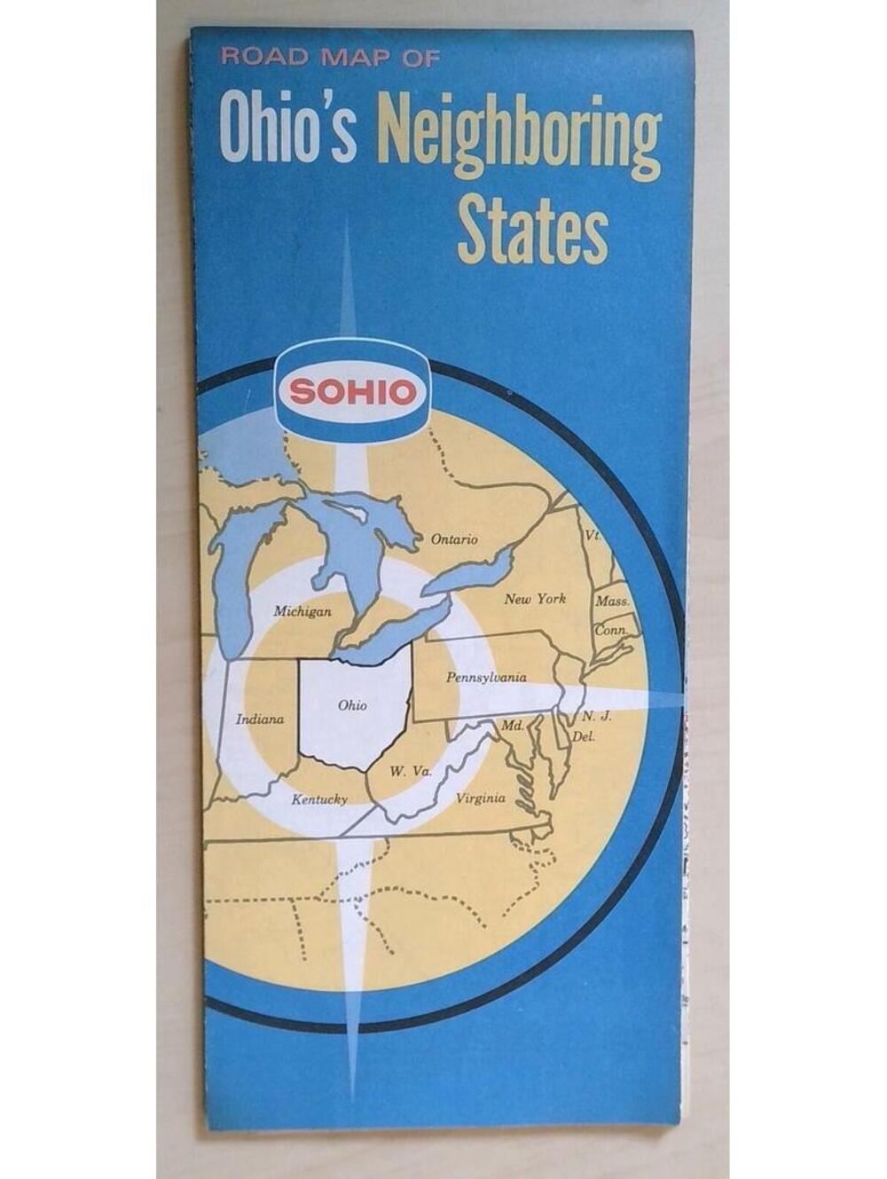 Vintage SOHIO Road Map Ohio & Neighboring States Travel Gas Station Collectible